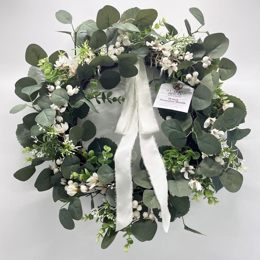 My Texas‎ House Decorative Wreath – Green White Ribbon Bow, Spring Easter